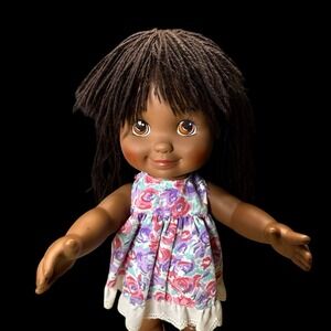 African American Baby Doll Playskool Cut N Grow Brown Yarn Hair Vintage 1990